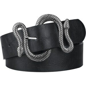 ⚡Black Buckl Snake Belt for Women Faux Leather Fashion Belt for Jeans and Dresse